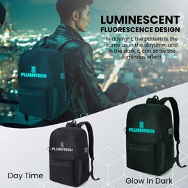 PLUSHTECH Speed of Learning, USB Luminous School Bag w/Charging Port iOS + Android, Sling Bag & Pencil Case, Waterproof, Anti-theft Lock, Lightweight Laptop Backpack for Kids + Teens, Black