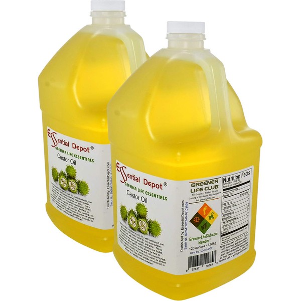 Castor Oil - 2 Gallons - 256 oz - 2 x 1 Gallon Containers - Safety Sealed HDPE Container with resealable Cap