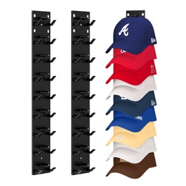 Meeenmiil Hat Organizer for Baseball Caps (2-Pack), Strong Adhesive Hat Rack for Wall, Multi-layer Hat Hooks Storage for 18 Hats, Hat Holder Hanger for Door, Bedroom, Closet - Black