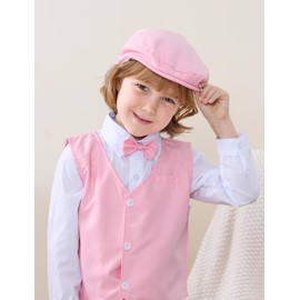 MOMBEBE COSLAND Baby Boy Newsboy Cap Flat Infant Pink Gentleman Hat, 3-6 Months, Pink