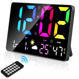 Xakay Wecker Digital Großes Display, Wecker Nachttisch, 12" Wanduhr Digital mit Fernbedienung, LED-Leuchtziffern RGB-Nachtlicht, Datum, 12/24H, 0-100% Dimmung, Temperatur und Feuchtigkeit, Digital Uhr