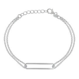 LES POULETTES BIJOUX Silver Bracelet Double Chains and Openwork Rectangle, Sterling Silver