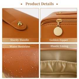 MakMeFre Travel Makeup Bag,Large Capacity Makeup Organizer Bag for Women,Waterproof Portable PU Leather Cosmetic Set Bag Hanging with Divider and Handle,Gifts for Women(Brown)