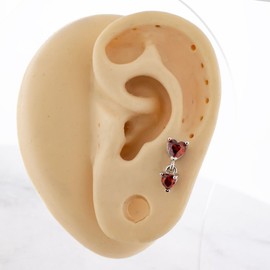 Pierced Owl 16GA 316L Stainless Steel CZ Crystal Double Dangling Heart Barbell Stud (Red)