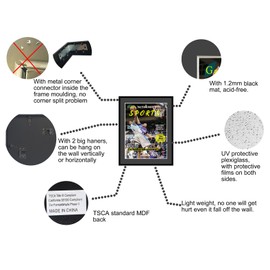 Goldfinch 2 Packs Sports Magazine Frames Displays Magazines Measuring 8.5 x 11.25 inches with Black Core Matting High Glossy Frame with Installed Hangers (2, Black Frame Black Mat)