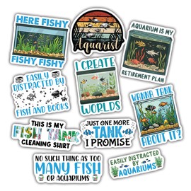 (10pcs) Fishkeeping Stickers Fishkeeping Decals Fish Tank Aquarium Fish Lover Funny Gifts Multiple Different Design, Waterproof, UV- Resistant, Suitable for Tumbler, Laptop, Car, Truck