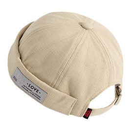 Unisex Docker Brimless Hats Beanie Skullcap Worker Sailor Cap Retro Rolled Cuff Skull Caps with Adjustable (Love-Beige)