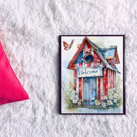 ZUVRDIAI American Flag Paint by Numbers Kit Log House Butterfly DIY Digital Oil Painting by Numbers Kit Paint by Numbers for Adults Beginner USA Flag 16x20 Inch