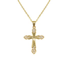 Agriajun Gold Gothic Cross Pendant Necklace for Women - Small Catholic Valentines Goth Costume Cross Jewelry - Simple CZ Rhinestone Stainless Steel Chain Valentines Gifts for Family