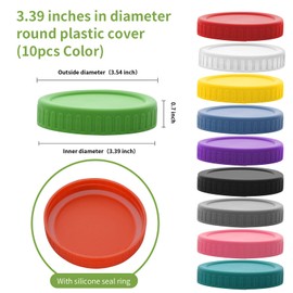 10 Pack WIDE Mouth Mason Jar Lids for More - Colored Plastic Storage Caps for Wide Mouth Mason/Canning Jars - Leak-Proof 86 mm