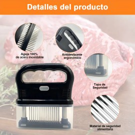 AZYAADIXX Ablandador de Carne Tenderizador Manual Con 48 Agujas Acero Inoxidable Cuchillos Carne de Res Pavo Pollo Pescado Bistec Artilugio de Cocina para Ablandar Utensilios Máquina de Ablandamiento