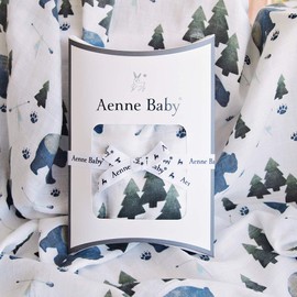 Aenne Baby Muslin Swaddle Blanket Tribal Bear Woodland Gender Neutral Large 47 x 47 inch, 1 Pack, Girl Boy Nursing Cover, Wrap