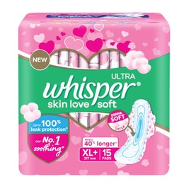 Whisper Ultra Soft Sanitary Pads for Women, XL+ 15 Napkins