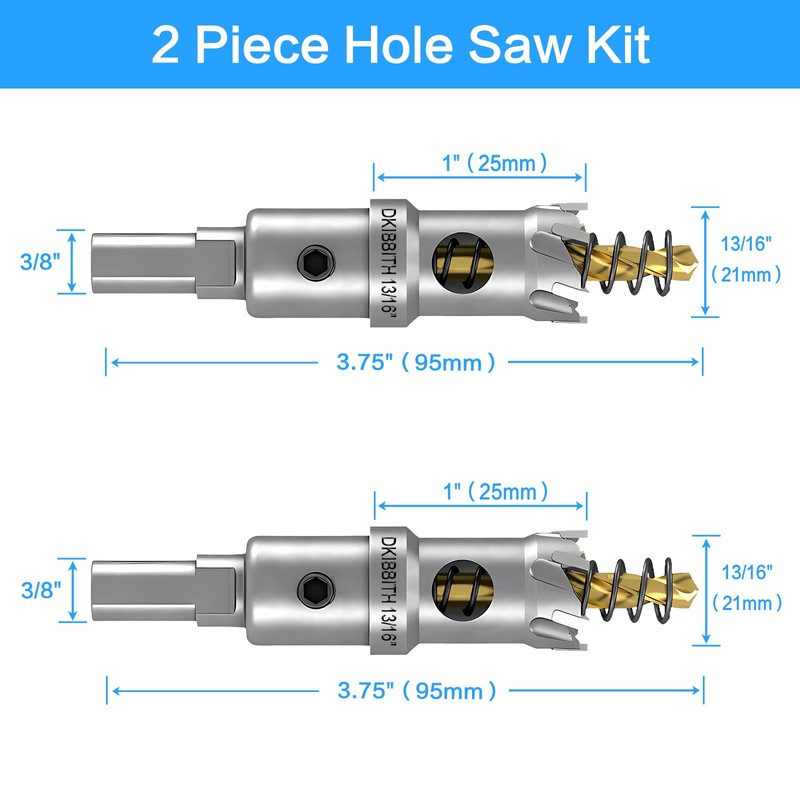 DKIBBITH TCT Hole Saw Set, 2-Pack 13/16" (21mm) Heavy Duty