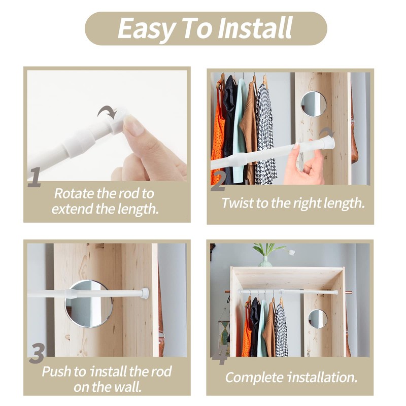 Kyuionty 4 Pcs Spring Tension Curtain Rods, 9.8 To 15.7
