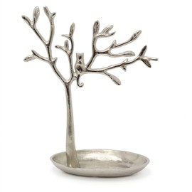 Carousel Home Gifts 31cm Silver Metal Tree Of Life Jewellery Stand | Aluminium Tree Necklace Organiser | Ring Holder Cat Ornament
