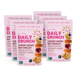 Daily Crunch Sprouted Almonds, Cherry Berry Nut Medley, Mixed Sprouted Nuts, Blueberries and Cherries, 5 Ounce Multi-Serve Resealable Bags, Pack of 6 – Sprouted and Dehydrated for a Unique Crunch, Keto Friendly, Non-GMO, Salt Free, Vegan, Healthy Snack