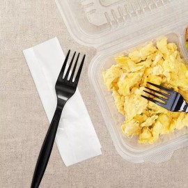 Karat PP Plastic Heavy Weight Cutlery Kits (Fork, 1-ply Napkin), Black - 500 kit