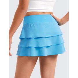 CRZ YOGA Girls Athletic Ruffle Skirts with Shorts Tennis Golf Dance School Kids Teen Skorts with Pockets Kayak Blue Large