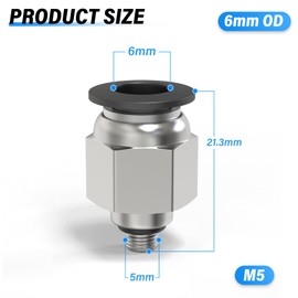 TAILONZ PNEUMATIC Male Straight 6mm Tube OD x M5 Thread Push to Connect Fittings PC6-M5(Pack of 10)