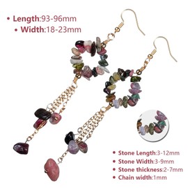 TUMBEELLUWA Chips Stone Chain Drop Earrings Chakra Healing Crystal Hook Eardrops Dangle Drop Jewelry for Women, Tourmaline