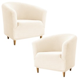 HAOYONG Club Chair Slipcover Jacquard Barrel Chair Covers Stretch Tub Chair Slipcovers Soft Armchair Sofa Covers Removable Couch Cover Protector for Living Room Hotel Restaurant - Beige, Set of 2