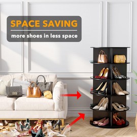 SpaceAid 5 Tier Rotating Shoe Rack Tower, Spinning Shoe Display Lazy Susan, Revolving 360 Shoe Rack Storage Round Carousel, Vertical Handbag Rotate Shoes Closet Organization (5-Tier Black)