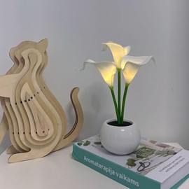 Lámpara de Cala,Lámpara de Mesa con Maceta de Calas,Luz de Noche de Flores Artificiales,Regalos paramujer,Navidad,Día de San Valentín,Regalo de cumpleaños(Cala - Blanco)