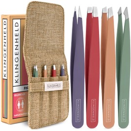 KLINGENHELD® Precise Tweezers Set with Hand-Cut Tips - Perfect for All Applications - Includes Cotton Case 100% Plastic-Free & Sustainable - Tweezers Eyebrow Plucking, 21 Colours
