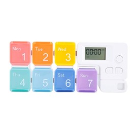 ZJchao Mini Estuche de píldoras semanales, 7 Rejillas, Tableta de Medicina portátil, píldoras, Caja de Almacenamiento de Dulces, Estuche Organizador de Iris con recordatorio de Alarma