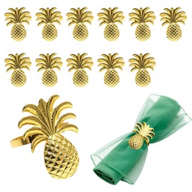 Davifina Napkin Rings Set of 12 Gold Pineapple Napkin Rings for Napkins,Metal Napkin Holders for Cloth Napkins,Summer Fruit Napkin Ring,Rustic Napkin Ring Holders for Fall Farmhouse Dining Table Decor