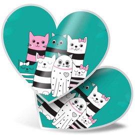 2 x Heart Stickers 15 cm - Cartoon Cat Family Animal Pets Fun Decals for Laptops,Tablets,Luggage,Scrap Booking,Fridges, #16973