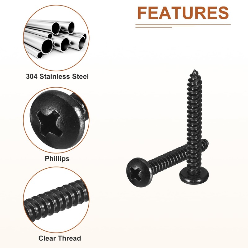 DTGN #10x1-1/2 Black Screws - 25Pack - 304 Stainless Steel