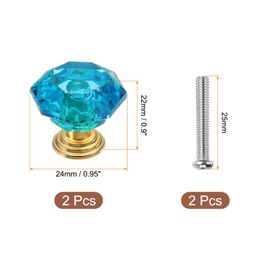 uxcell 2 Pcs Crystal Cabinet Knobs 24 mm Drawer Pulls Crystal Drawer Knobs for Cabinet, Cupboard, Wardrobe, Dresser, Blue Green/Gold