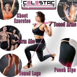 CELESTAC Pilates bar kit | Home Gym Exercise Equipment | Portable Pilates Reformer | Workout with Resistance Bands 20, 30, 40lbs for Women & Men Fitness Essentials (Pink, 20,30lbs)