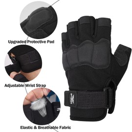 FIORETTO Mens Womens Fingerless Padded Motorbike Gloves Half Finger Gloves for Cycling Hiking Climbing Walking Dogs Driving Cars Outdoor Sports