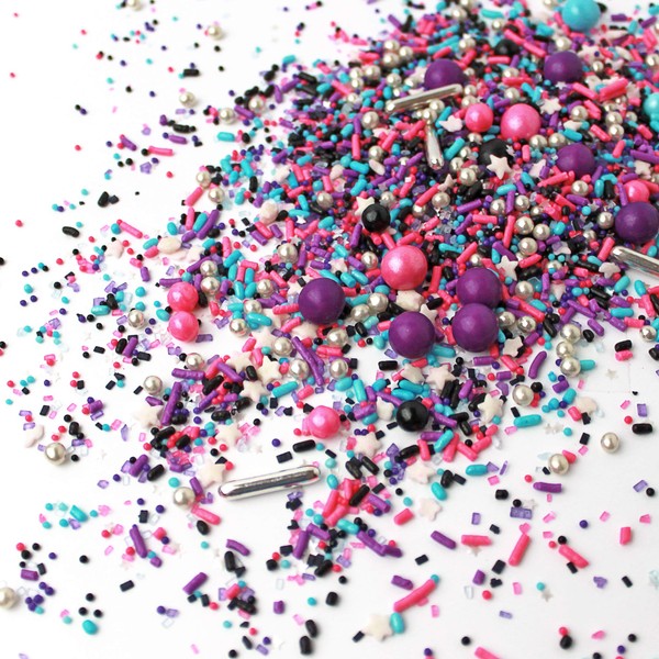 Milky Way| Space Galaxy Pink Purple Black Silver New Year's Colorful Candy Sprinkles Mix For Baking Edible Cake Decorations Cupcake Toppers Cookie Decorating Ice Cream Toppings, 4OZ