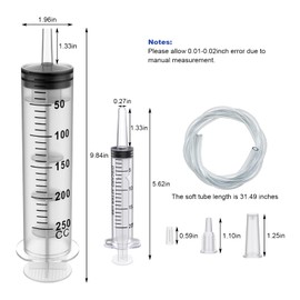 3 Pack 250ml Plastic Syringe Large Syringes Catheter Tip Sterile Individual Wrap with Tip Cap Adapter Soft Tube,Measurement for Scientific Labs,Measuring Liquids,Pet Feeding,Oil or Glue