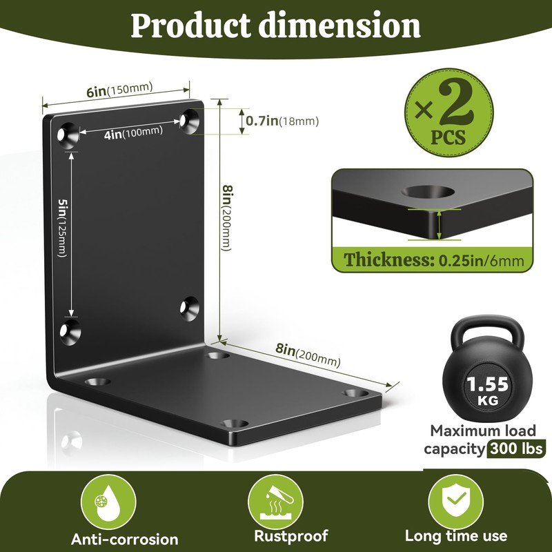 Wuno Shop 2 Pack 8"x8"x6" Post Brackets, Steel I Brackets
