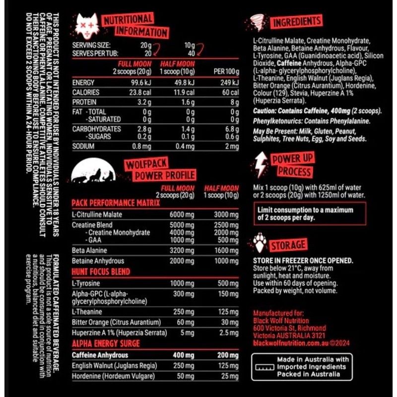 Black Wolf Pre 40 Serves Red Frog Extreme Potency pre-Workout