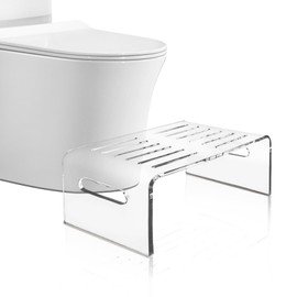 Cutora 7”H Acrylic Toilet Stool for Adults Kids Clear Step Stool for Bathroom Portable Potty Stool Modern Non-Slip Assistance Poop Stool Toddler Bed Stripe Foot Stool Bedroom Kitchen Shower Sink