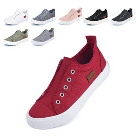 JENN ARDOR Tenis elegantes para mujer, sin cordones, elásticos, con parte superior baja, de lona, cómodos, casuales, para caminar, B-red Canvas, 7.5 US