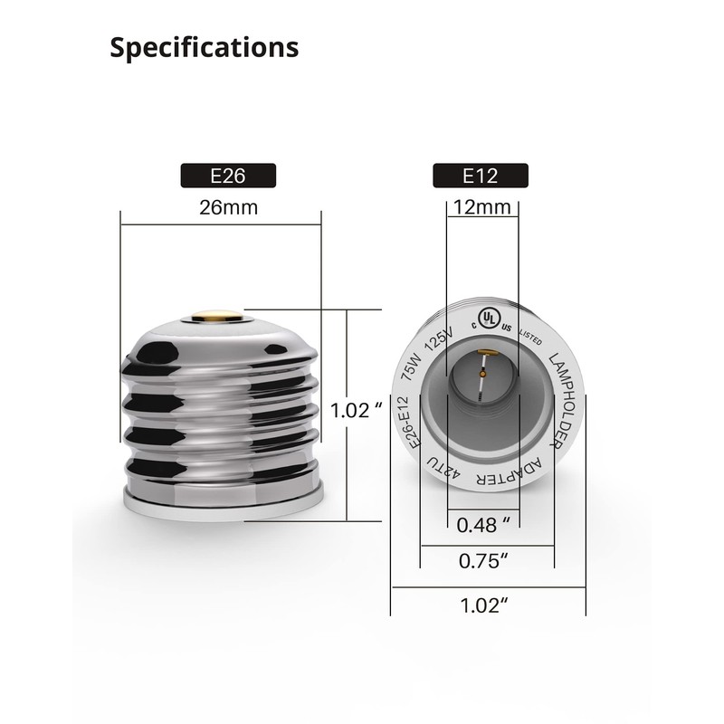 JACKYLED UL Listed E26 to E12 Adapter, Medium E26 E27