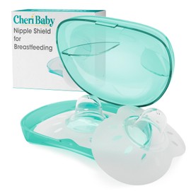 CheriBaby Nipple Shield, Contact Nipple Shield for Breastfeeding with Difficulty Sucking or Flat or Inverted Nipples, 1 Pair with Carrying Case, 100% Food Grade Silicone, BPA/BPS Free, S