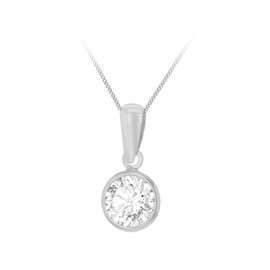 Carissima Gold Women's 9ct White Gold 6.5mm Round White CZ Bezelled Pendant on 9ct White Gold Diamond Cut Curb Chain 46cm/18"