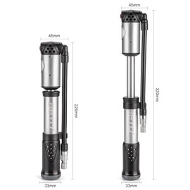 BETO Mini Bicycle Pump with Presta/Schrader Valves, 300PSI Bicycle Air Pump HI-P/HI-V Dual Mondus for Road Bike, Mountain Bike, BMX Silver