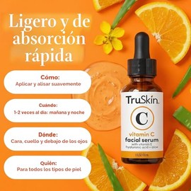 TruSkin - Suero facial con vitamina C, suero facial antienvejecimiento con vitamina C, ácido hialurónico, vitamina E y más, suero iluminador para manchas oscuras, tono de piel uniforme, área de los