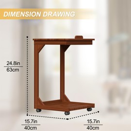 C-Shaped Couch Table, Side Tables with 360° Rotating Wheels, 45° Adjustable Tiltable Desktop for Sofa Laptop Coffee , C Table for Living Room, Walnut (Walnut Color, 15.7*15.7*24.8in (40*40*63cm))