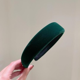 LOHGOU 1.2 inch (3 cm) Wide Velour Headband, Keep Hairband, For Face Washing, Makeup, Hair Arrangement, Women's (Green)
