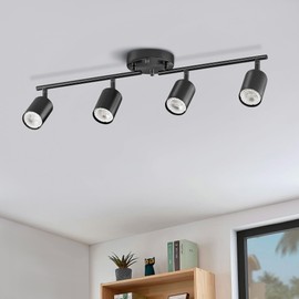 VONLUCE LED Track Lighting Kit, 4 Light Track Lights Fixtures with Rotatable Track Heads, 4 GU10 Bulbs 3000/4000/6000K Color Temp, Modern Ceiling Spotlight for Kitchen Office Closet Studio, Black